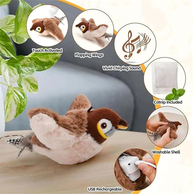 Pájaro Interactivo para Gatos – Aleteo, Sonido y Juego Activo