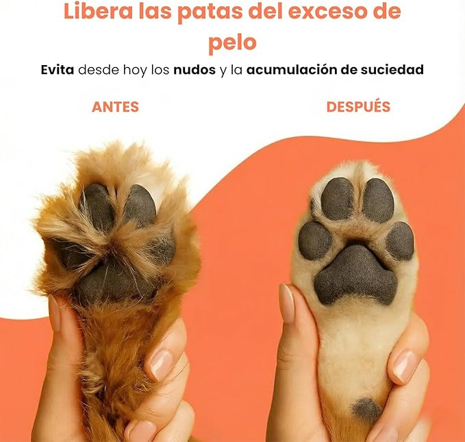 Antes y después del recorte de pelo en patas de mascota